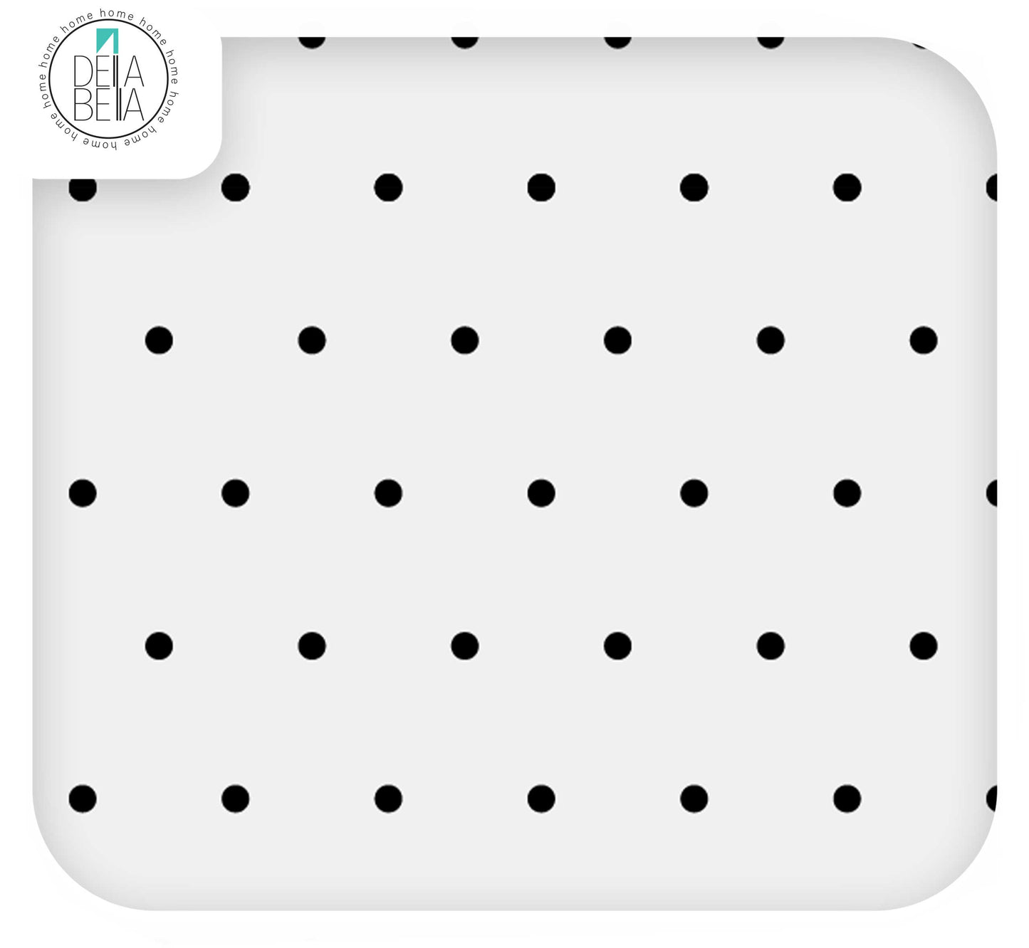 A square white item with rounded corners, covered in a repeating pattern of small black dots, shown on a white background. A circular Della Bella logo appears in the top-left corner.