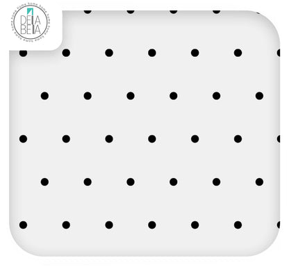 A square white item with rounded corners, covered in a repeating pattern of small black dots, shown on a white background. A circular Della Bella logo appears in the top-left corner.