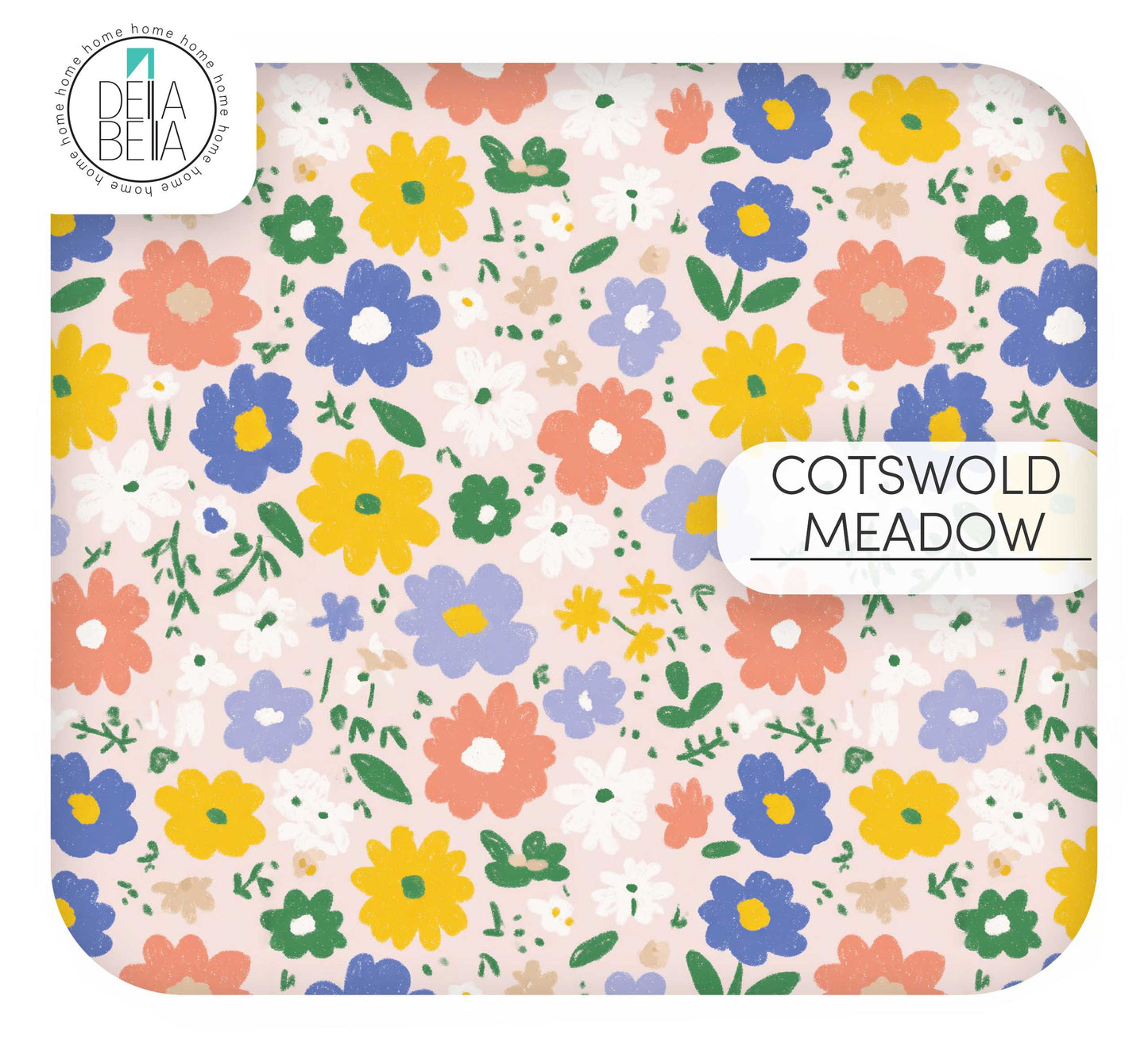 A dense ditsy floral vinyl wrap pattern for home upcycling. Features a lush 'meadow' look with tiny, delicate wildflowers in shades of peach, soft blue, and yellow on a light cream background.