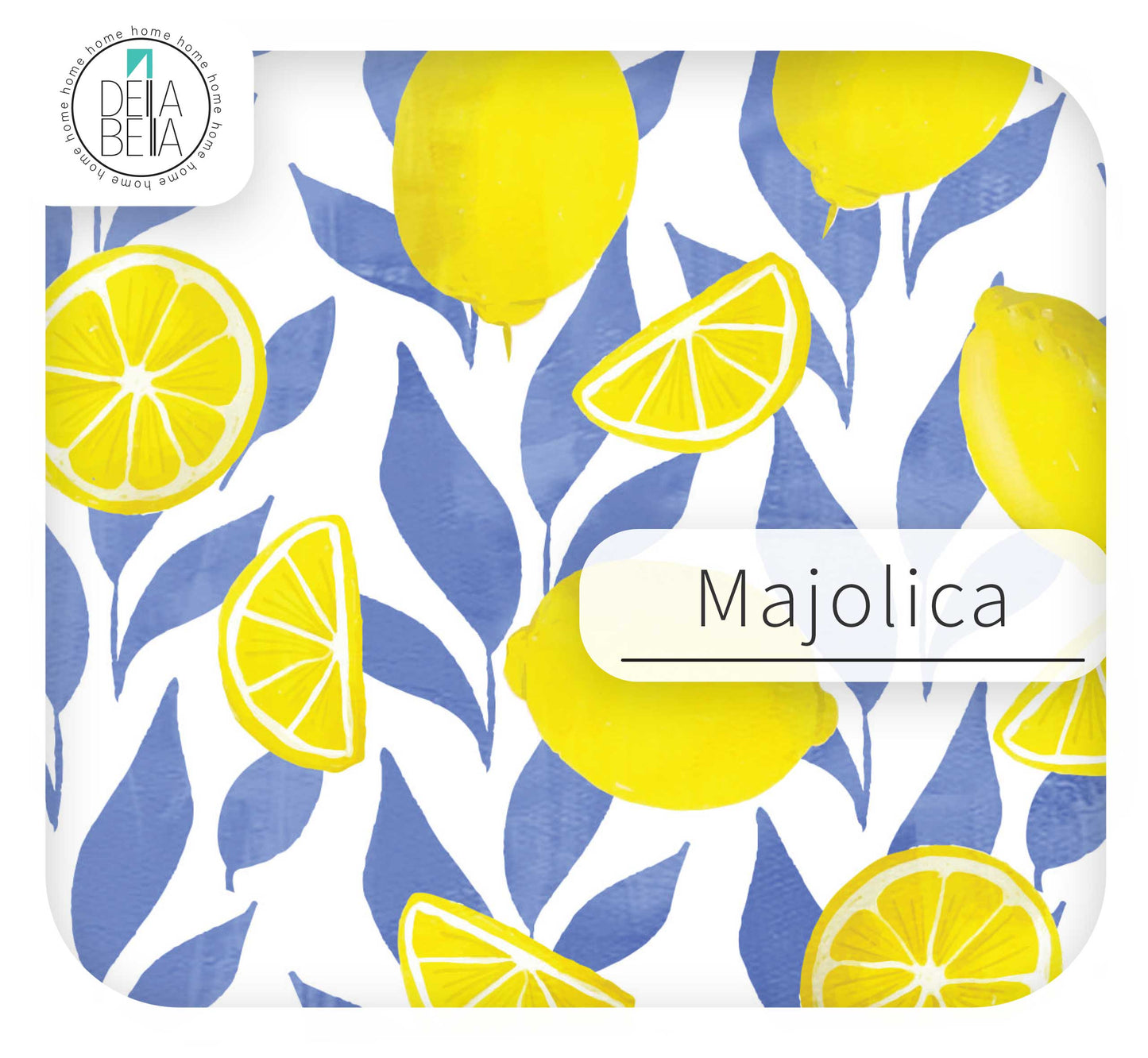 Product packaging with lemon pattern and 'Majolica' branding