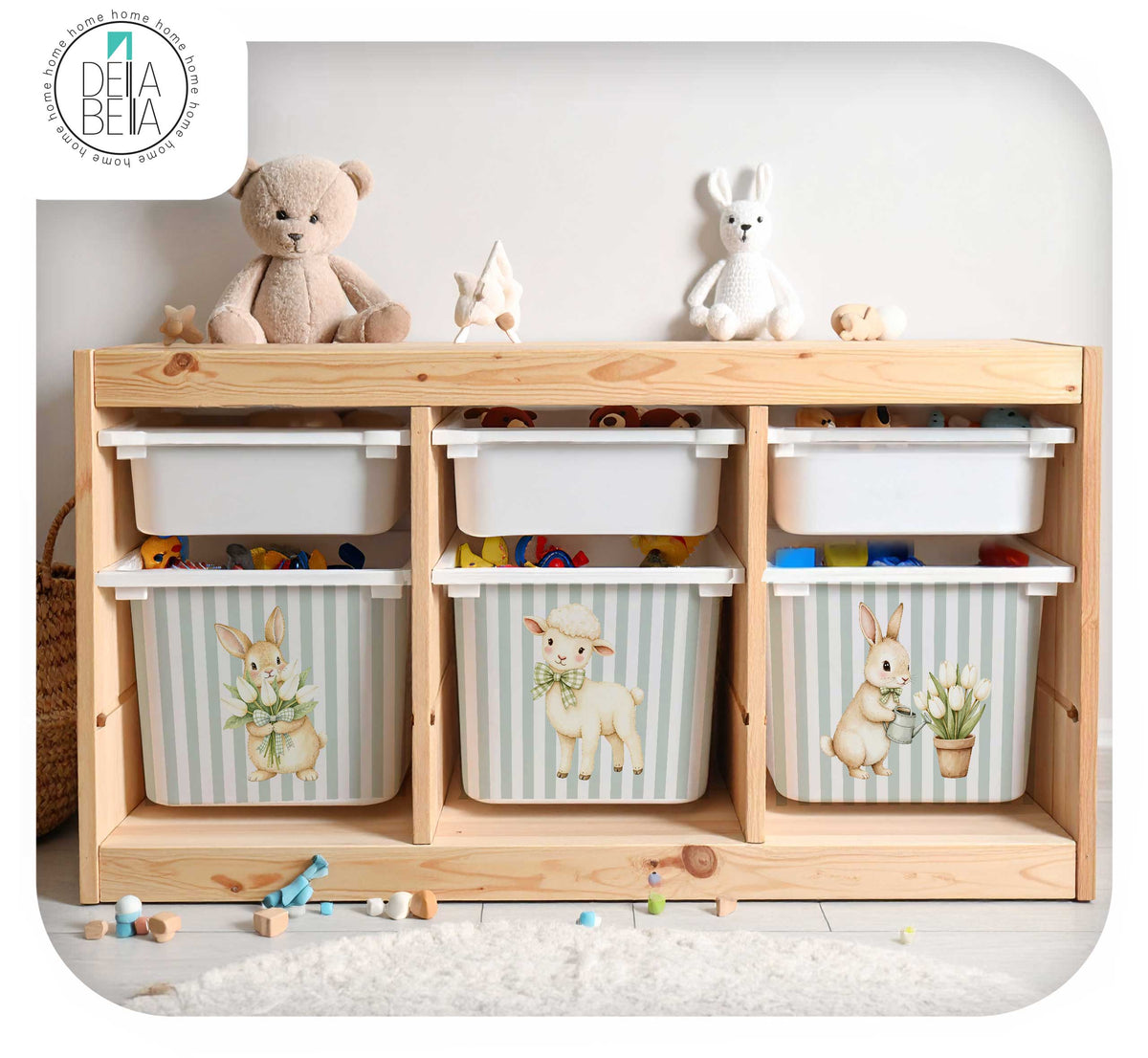 Woodland Bunny & Lamb Decal Stickers for IKEA Trofast Storage | Sage Green Nursery Furniture Decals