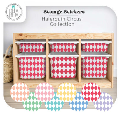 harlequin pattern vinyl decal for IKEA Trofast toy boxes - Circus theme decor.