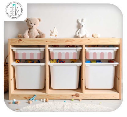 Scallop Edge Storage Box Stickers (Fits IKEA® Trofast) | Nursery Decals - Set of 6 Vinyl Decals for Nursery Storage Bins - Blush, Teal & Camel - IKEA Hack UK