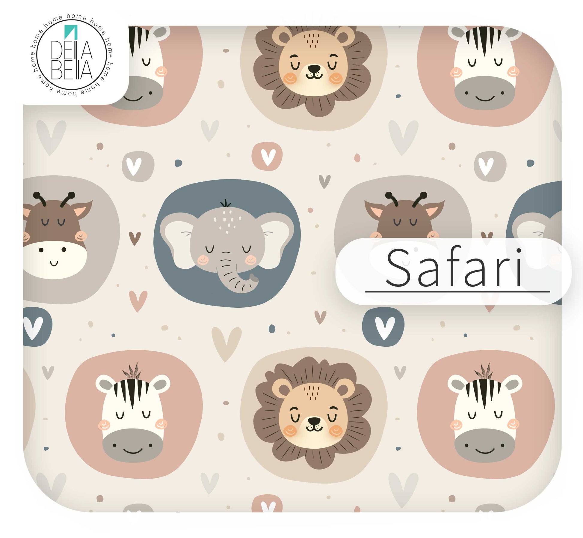Patterned trofast ikea hack sticker with cartoon animal faces and 'Safari' text on a beige background