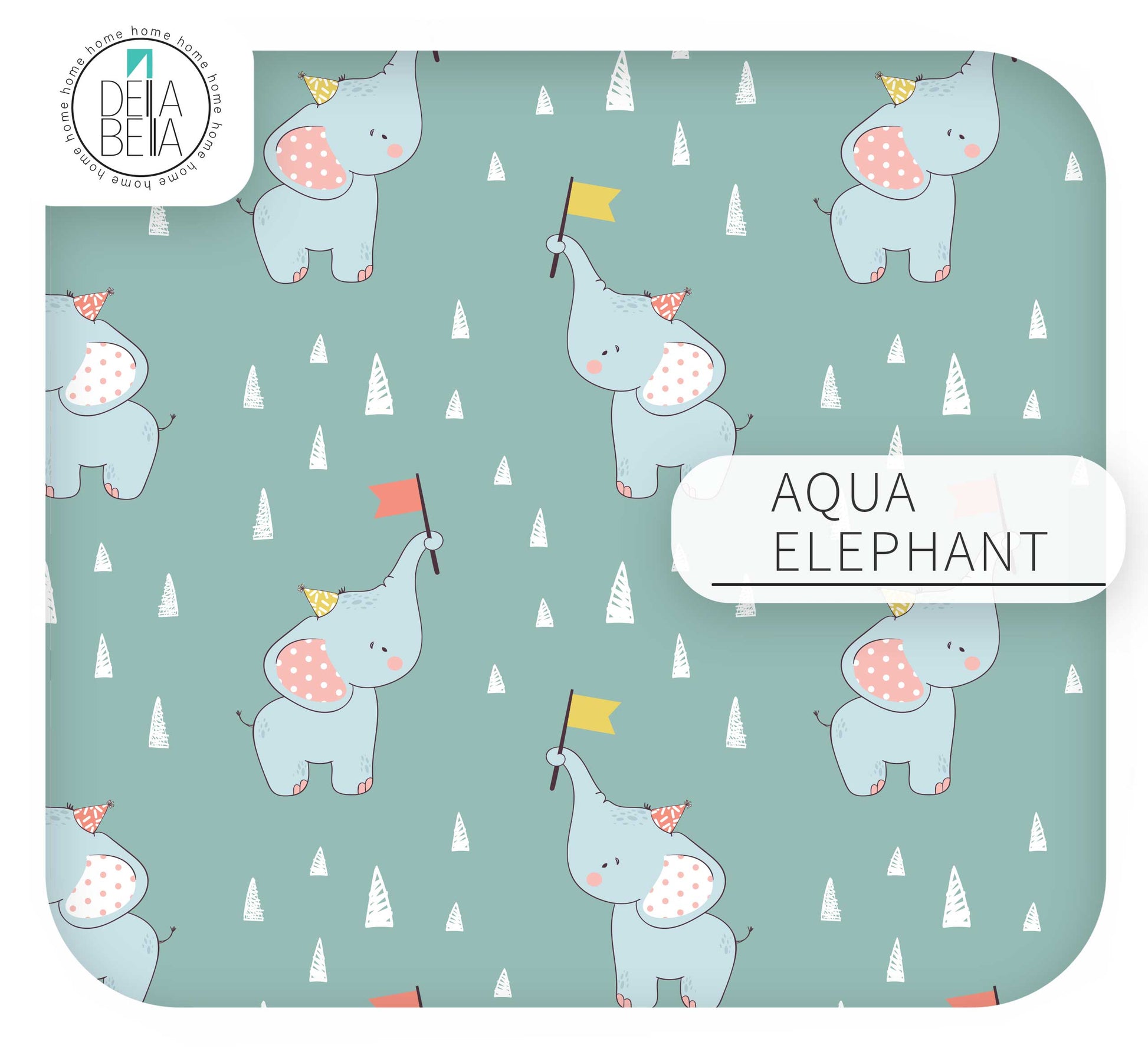 ikea trofast sticker elephant pattern on a teal background, featuring the brand 'Delia Bella'.