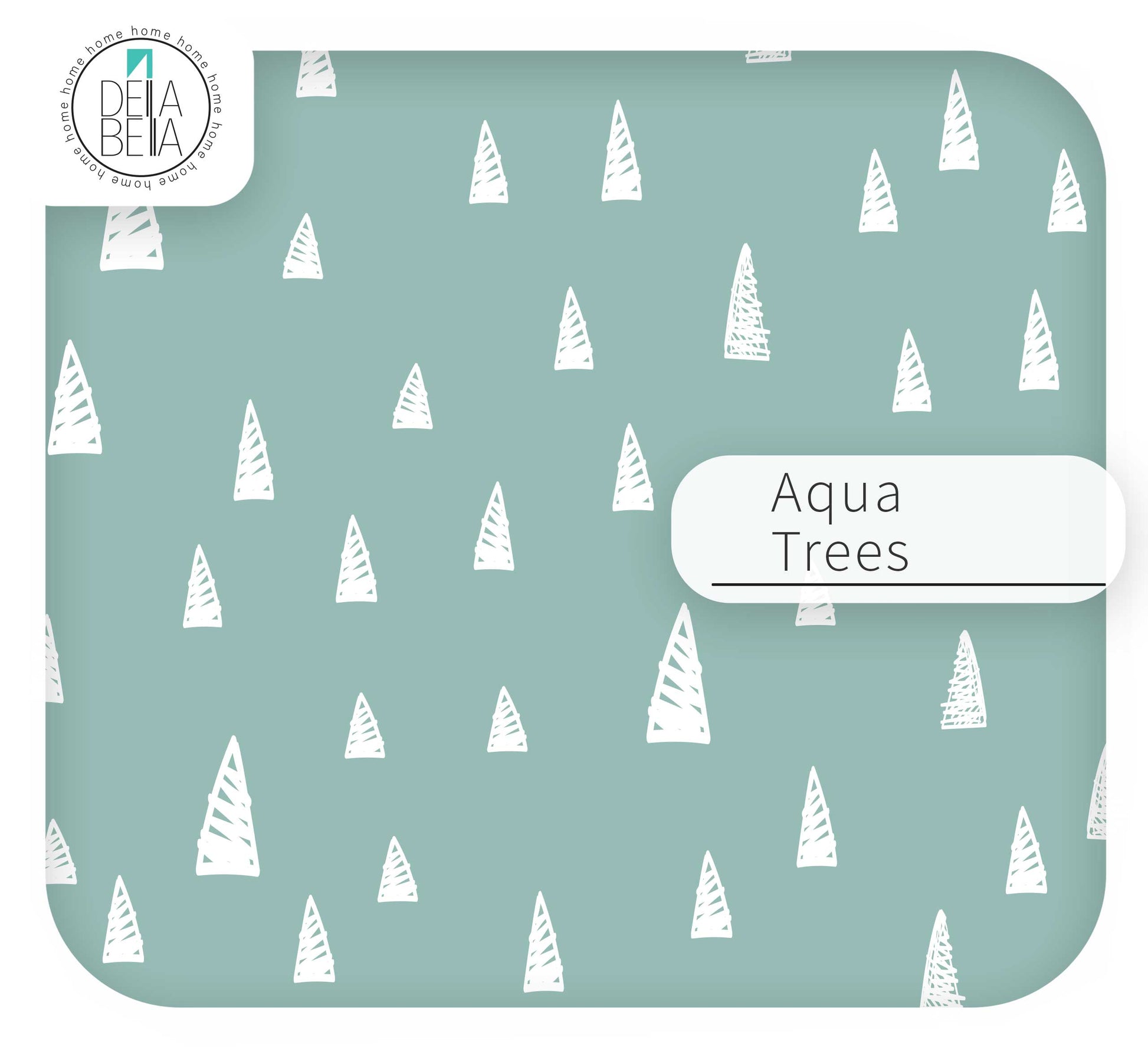 ikea trofast sticker  with white tree patterns on a light blue background, featuring the brand 'Delta Bela'.