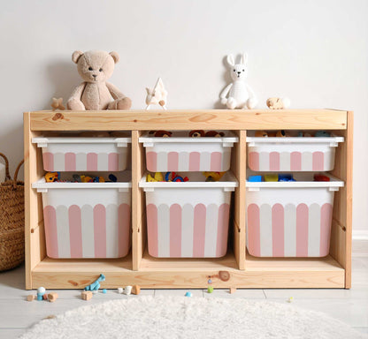Scallop Edge Storage Box Stickers (Fits IKEA® Trofast) | Nursery Decals - Set of 6 Vinyl Decals for Nursery Storage Bins - Blush, Teal & Camel - IKEA Hack UK