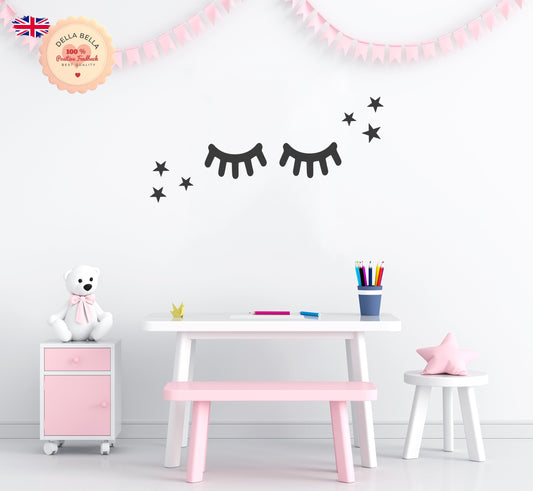 Unicorn Eyelashes and Stars Wall Decal Stickers Ideal for Kids Bedrooms Playroom