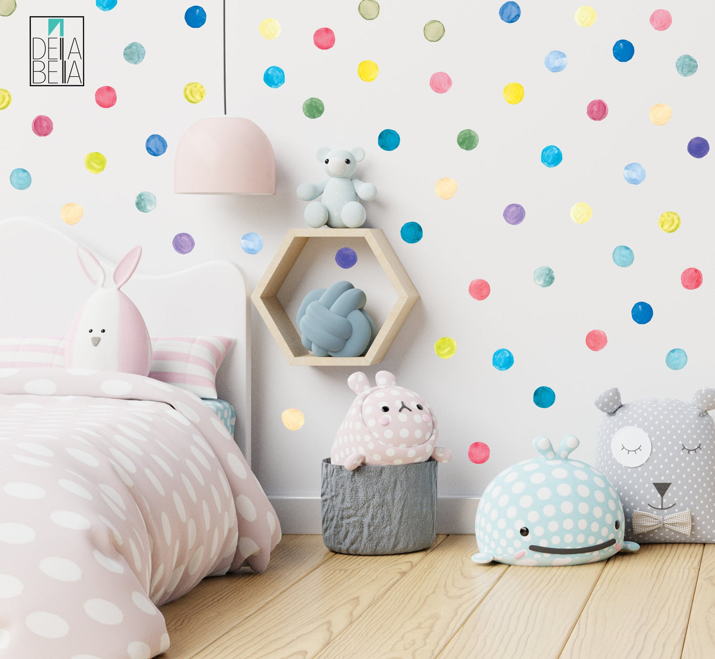 Polka Dot Wall Stickers 108x Rainbow Watercolour Decal's Dots Spots Stickers Bedroom Playroom Nursery Decoration 24 Colours