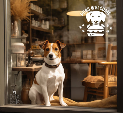 Dogs Welcome Shop Window Sticker Burger places, coffee shops, restaurants 