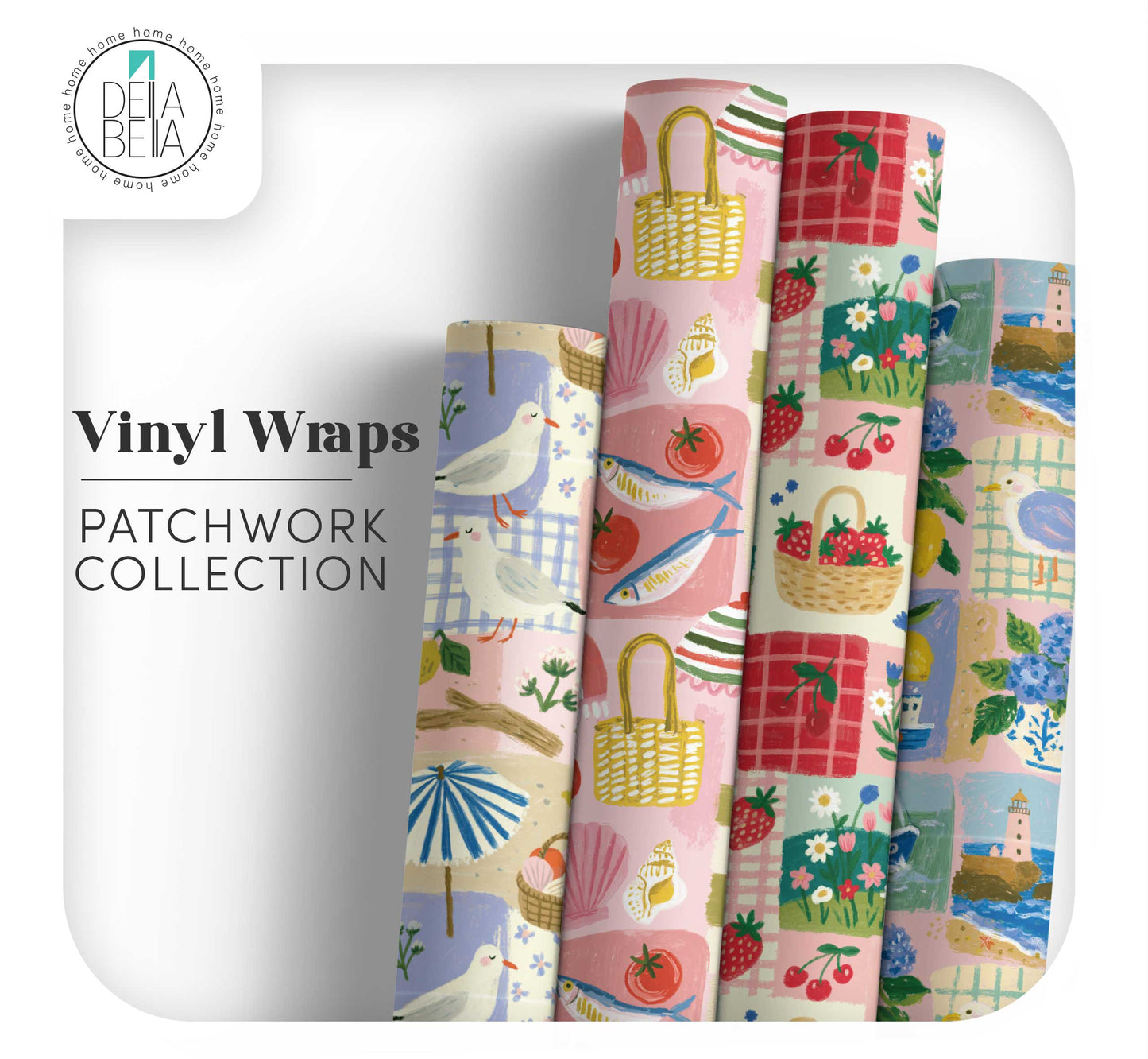 Della Bella Summer Patchwork Collection Vinyl Wraps for IKEA Trofast and furniture upcycling UK