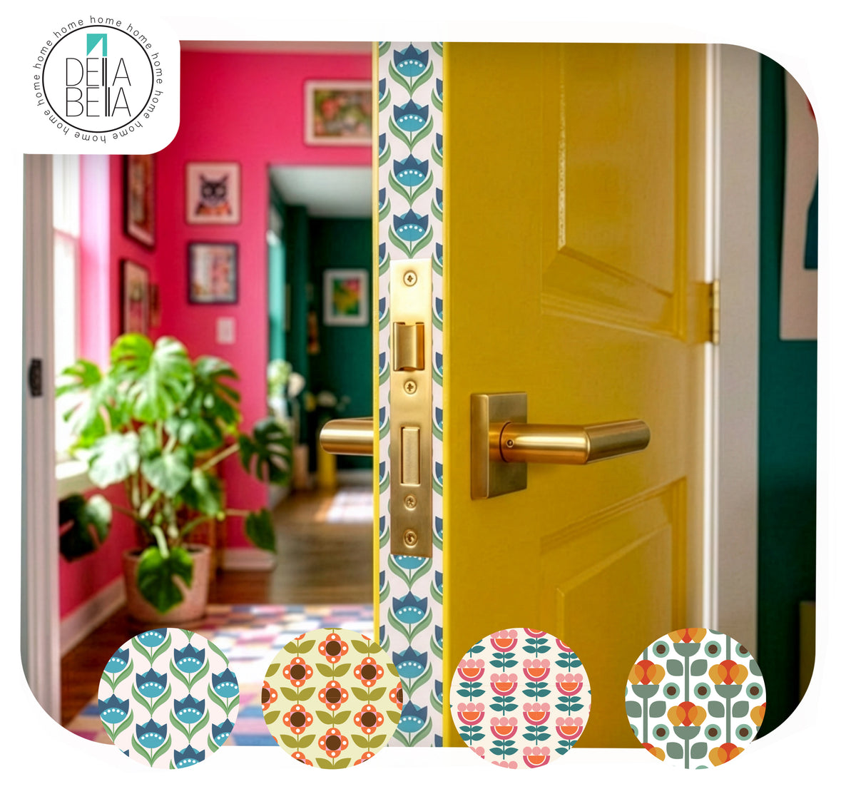 Retro Mid-Century Floral Door Edge Stickers | Vinyl Strips