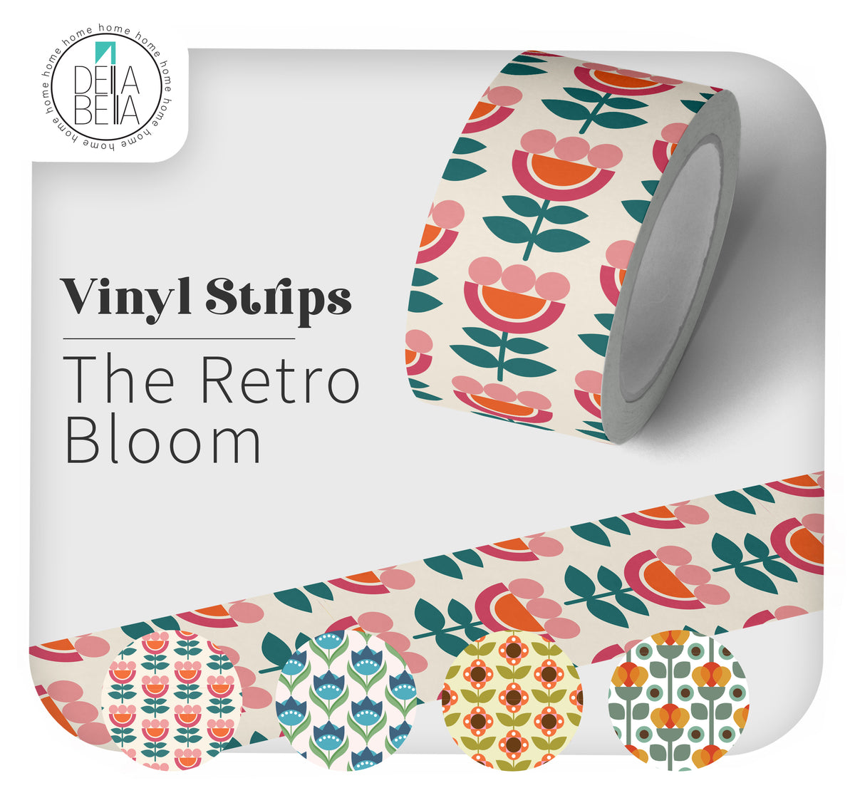 Retro Mid-Century Floral Door Edge Stickers | Vinyl Strips